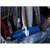 Image 3 : Lot of: Folding tables, lamps, extension cords, rugs, shovels/yard tools, wood ladder and hand truck