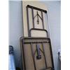 Image 6 : Lot of: Folding tables, lamps, extension cords, rugs, shovels/yard tools, wood ladder and hand truck