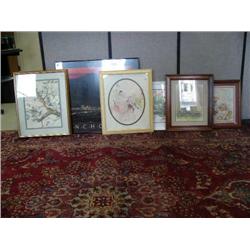 Lot of 6 framed print: Anchorage, bunny, teddy bears, birds (2)