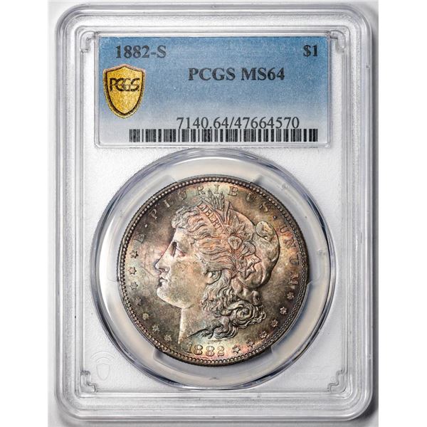 1882-S $1 Morgan Silver Dollar Coin PCGS MS64 Amazing Toning