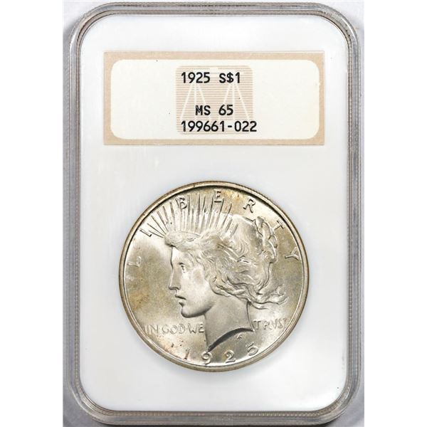 1925 $1 Peace Silver Dollar Coin NGC MS65 Old Fatty Holder
