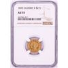 Image 1 : 1873 Closed 3 $2 1/2 Liberty Head Quarter Eagle Gold Coin NGC AU55