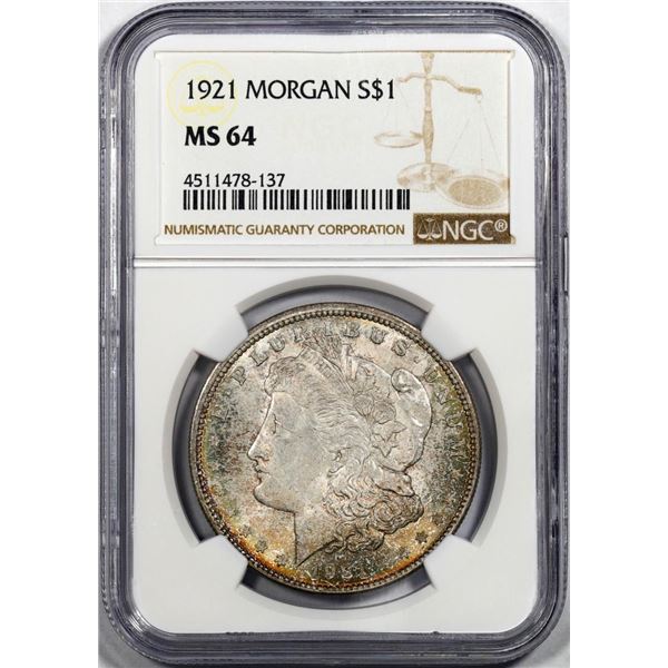 1921 $1 Morgan Silver Dollar Coin NGC MS64 Great Toning