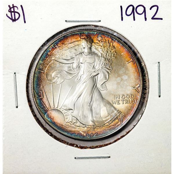 1992 $1 American Silver Eagle Coin Amazing Toning