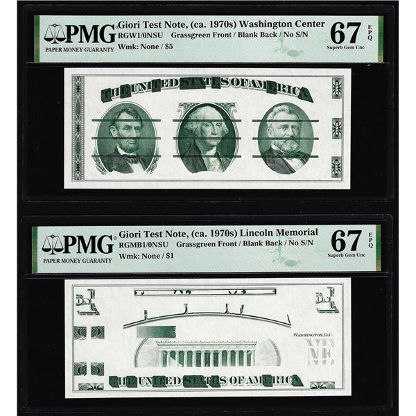 Set of Giori Test Note Washington & Lincoln Memorial PMG Superb Gem Unc 67EPQ