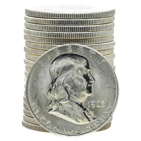 Roll of (20) Brilliant Uncirculated 1963-D Franklin Half Dollar Coins