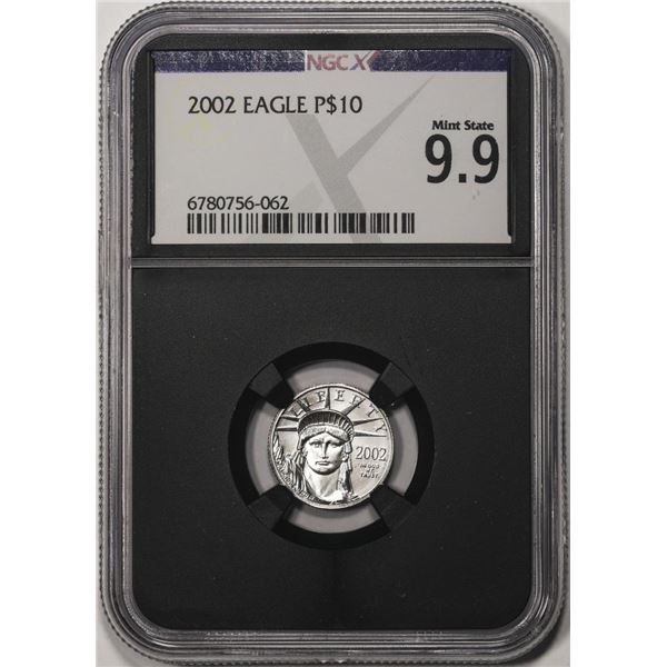 2002 $10 Platinum American Eagle Coin NGCX Mint State 9.9