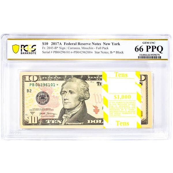 Pack of 2017A $10 Federal Reserve STAR Notes New York Fr.2045-B* PCGS Gem UNC 66PPQ