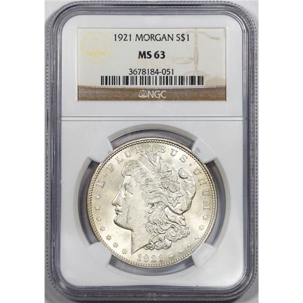 1921 $1 Morgan Silver Dollar Coin NGC MS63