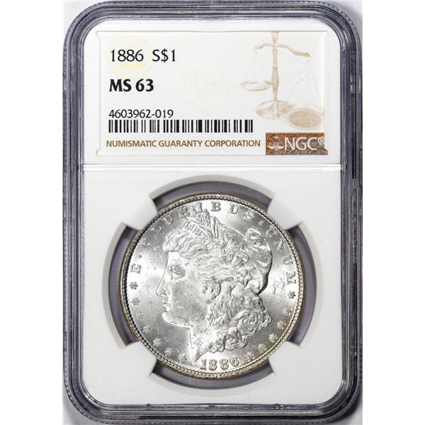 1886 $1 Morgan Silver Dollar Coin NGC MS63