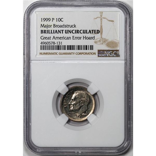 1999-P Roosevelt Dime Coin Error Major Broadstruck NGC Brilliant Uncirculated