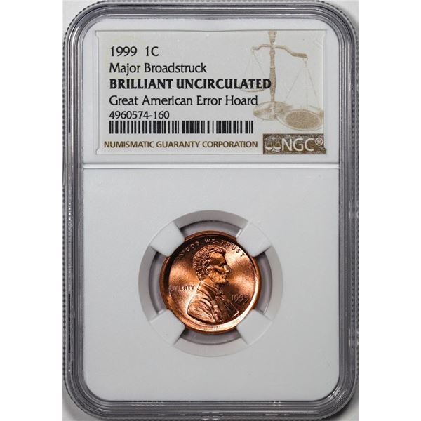 1999 Lincoln Memorial Cent Coin Error Major Braodstruck NGC Brilliant Uncirculated
