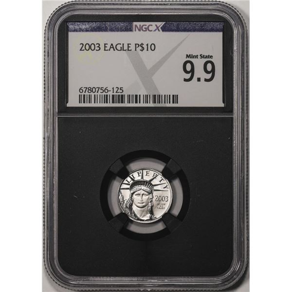2003 $10 Platinum American Eagle Coin NGCX Mint State 9.9