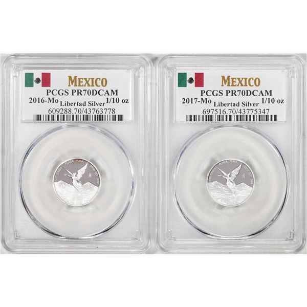 Lot of 2016-2017-Mo Mexico Proof 1/10 oz Silver Libertad Coins PCGS PR70DCAM