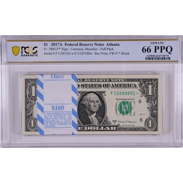 Pack of 2017A $1 Federal Reserve STAR Notes Atlanta Fr.3005-F* PCGS Gem UNC 66PPQ