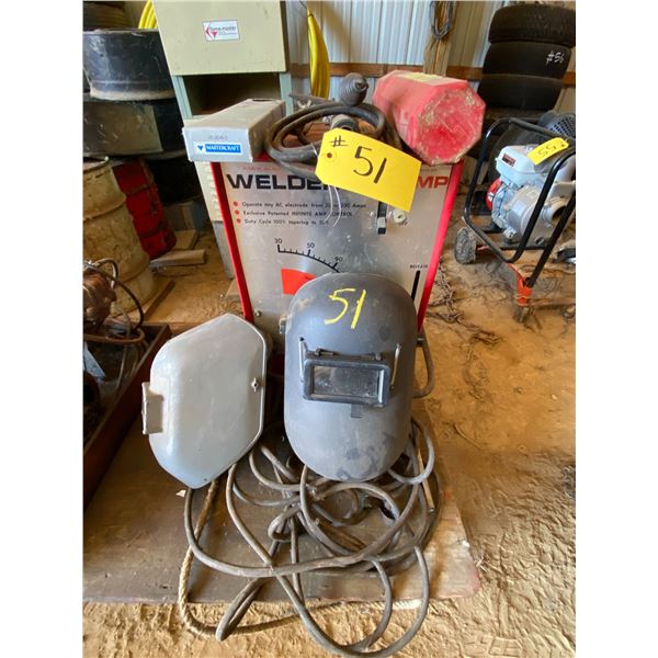 230 Amp welder, carbon arc & rod, 2- helmets