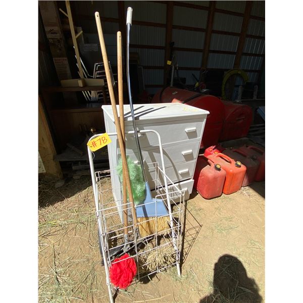Mops, brooms, cart, dresser