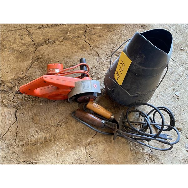 Charcoal bucket, power brush, 2- elec. twine cutters