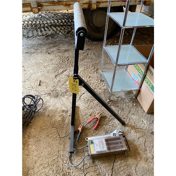 Roller stand, battery tester, forged crescent wrench