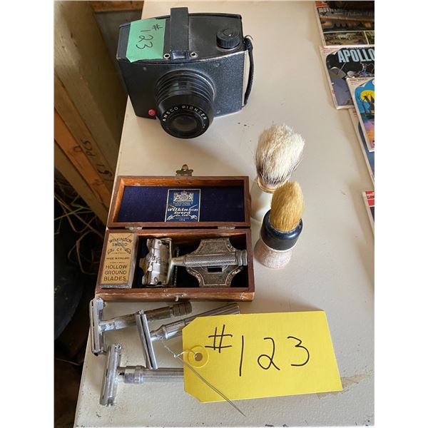 Old shavers, brushes, camera