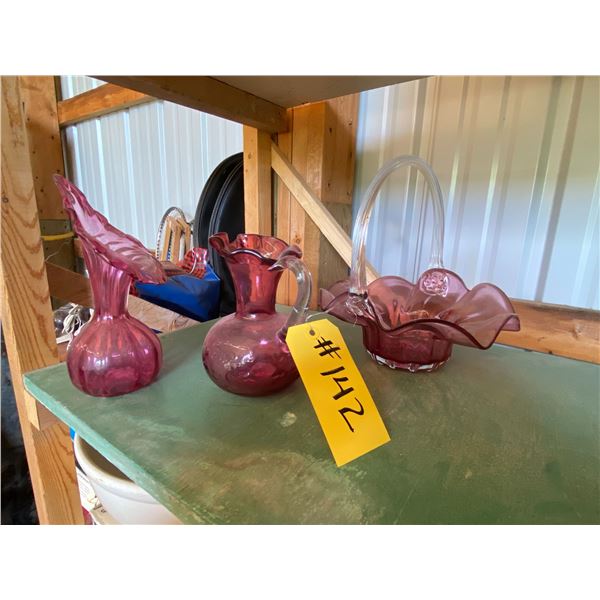 Cranberry 3- piece glass set