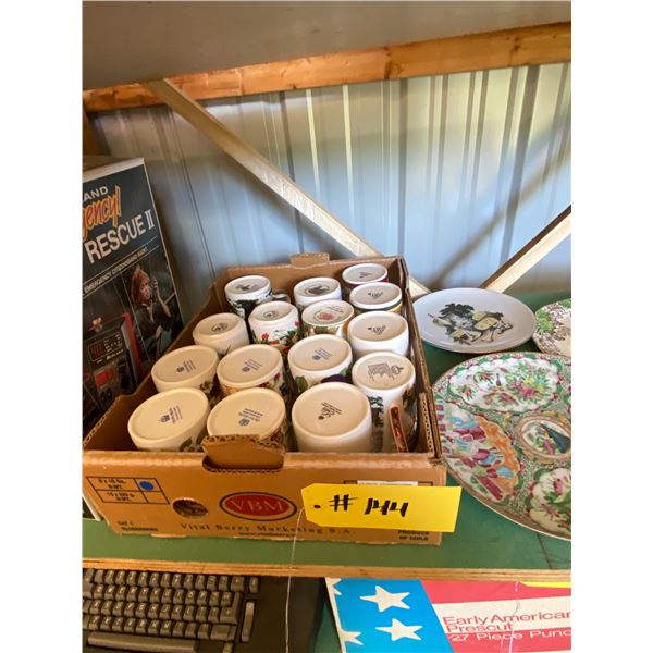 Various coffee mugs, yogurt maker, & fancy plates