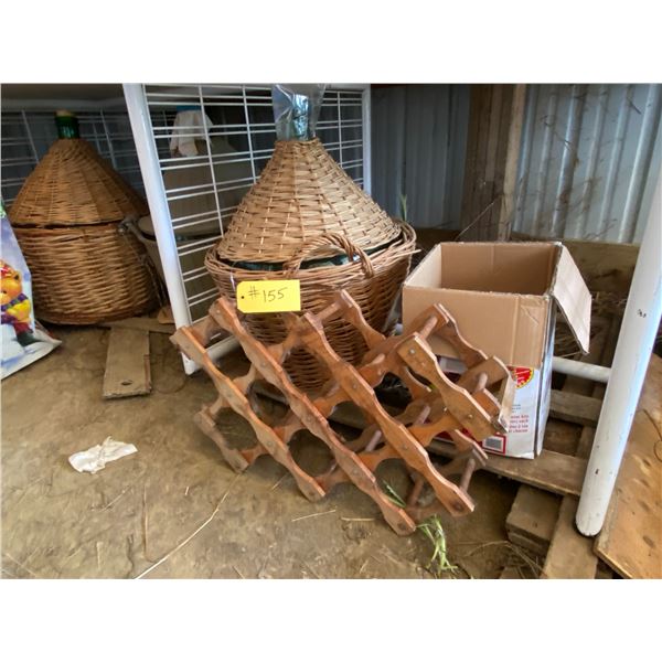 Wine rack, wine jugs in baskets