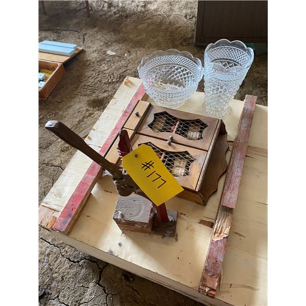 Bottle capper, spice rack & crystal vase & crystal candy dish