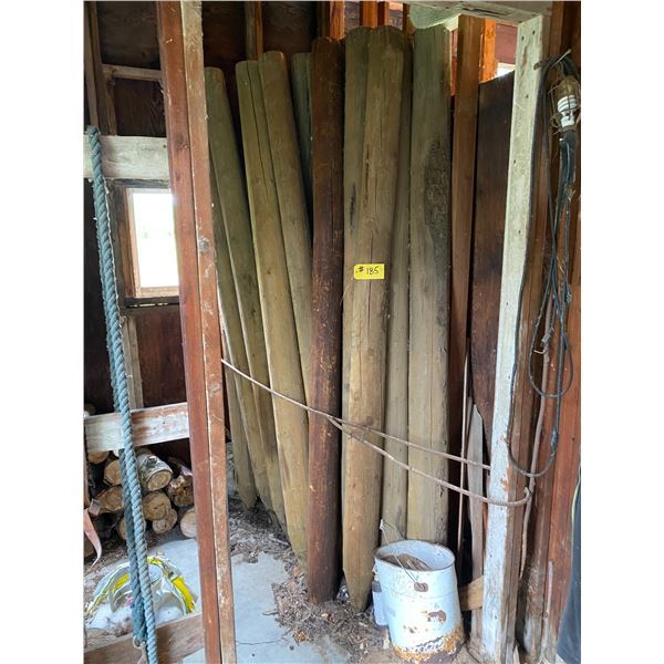 Approx. 30- 4 to 5 inch, 8 ft sharpened fence posts, sold by the pile