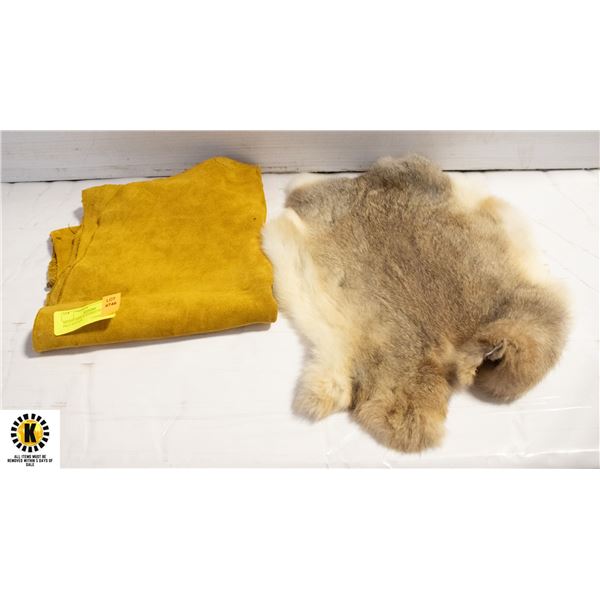 MOOSE HIDE & RABBIT FUR PELT-ESTATE