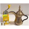 Image 1 : VINTAGE BRASS COFFEE POT & VINTAGE COFFEE GRINDER