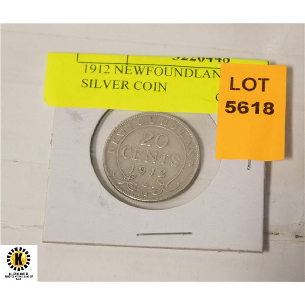 1912 NEWFOUNDLAND 20 CENT SILVER COIN