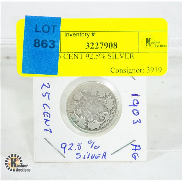 1903 25 CENT 92.5% SILVER