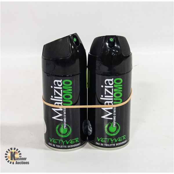 NEW 2 PACK MALIZIA UOMO EAU DE TOILETTE DEODERANT