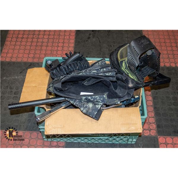 BOX OF ASSORTED PAINTBALL EQUIPMENT