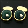 Image 3 : Manfredi 18k Yellow Gold Cabochon Green Chrysoprase & Diamond Men's Cuff Links