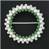 Image 2 : Vintage 14k Gold 1.60 ctw Round Diamond Emerald & White Pearl Circle Wreath Broo
