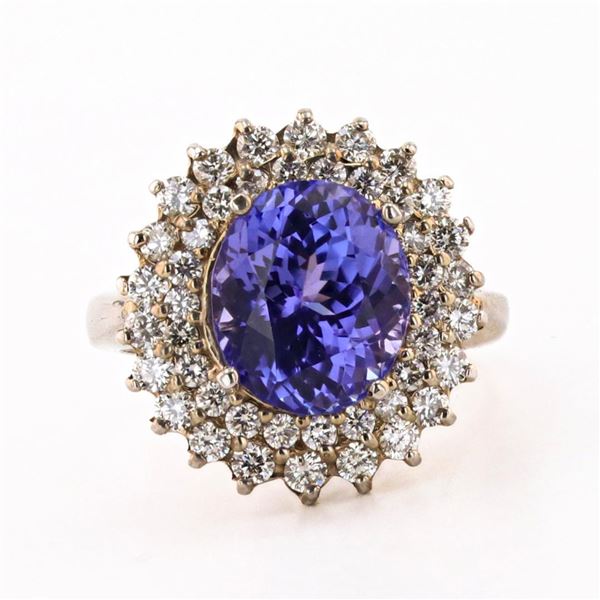 6.06 ctw Tanzanite and 1.24 ctw Diamond 14K White Gold Ring