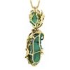 Image 6 : Vintage 18k Gold GIA Carved Emerald & Diamond Textured Dangle Pendant Necklace