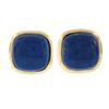 Image 1 : Large 14K Gold Cushion Cabochon Polished Lapis Lazuli Bezel Set Button Earrings