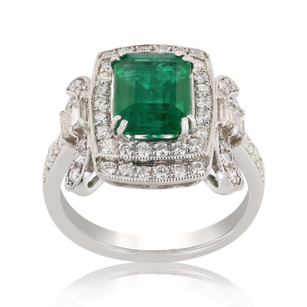 2.44 ctw Emerald and 1.04 ctw Diamond Platinum Ring