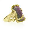 Image 5 : Vintage 14k Gold Uncut Watermelon Tourmaline Open Freeform Nugget Textured Ring