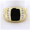 Image 1 : Mens 14K Gold .35 ctw Inlaid Black Onyx w/ Diamond Channel Polished Wide Band Ri