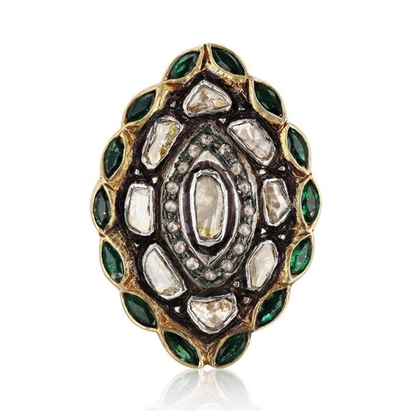 0.70 ctw Emerald and 0.74 ctw Diamond Silver Ring