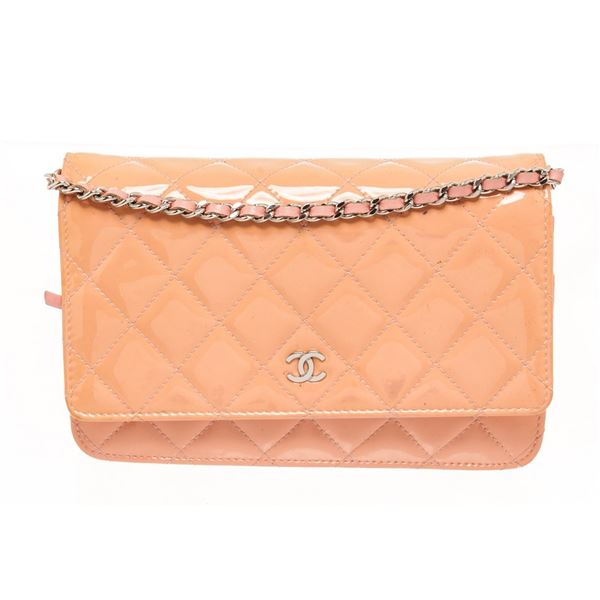Chanel Pink Patent Leather Wallet on Chain Crossbody Bag