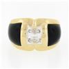 Image 4 : 14K Yellow Gold .12 ctw Pave Diamond Black Onyx Sides Polished Wide Dome Band Ri