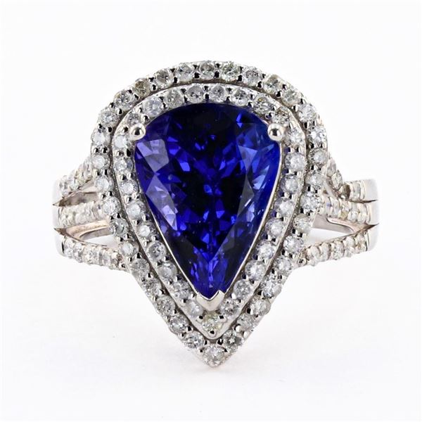 4.32 ctw Tanzanite and 0.81 ctw Diamond Platinum Ring