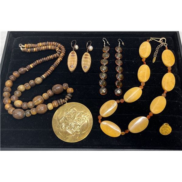 Collection of Brown and Orange Beaded Costume Jewellery Necklaces and Earrings