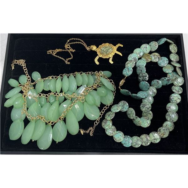 Collection of Green Beaded Costume Jewellery Necklaces