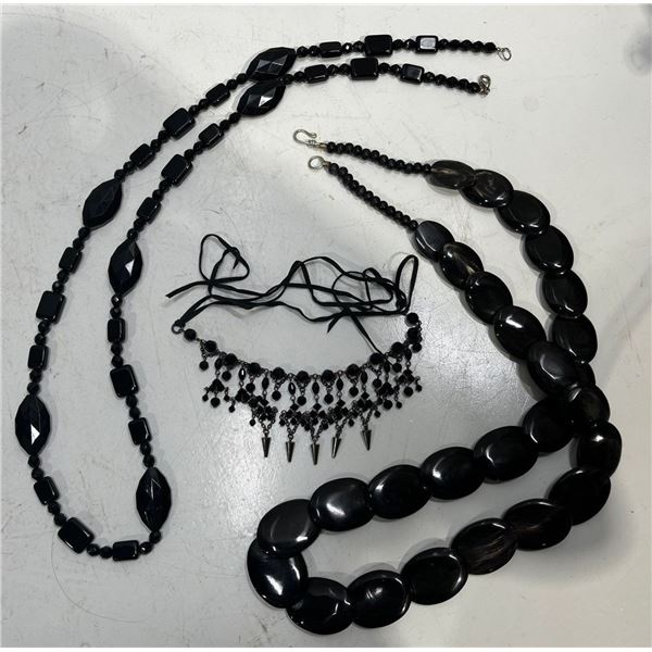 Collection of Black Beaded Costume Jewellery Necklaces
